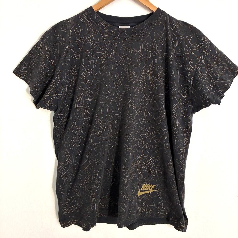 Vintage Nike USA Made Shirt Men's Size S Gray Tag Abstract AOP Logo Athleisure